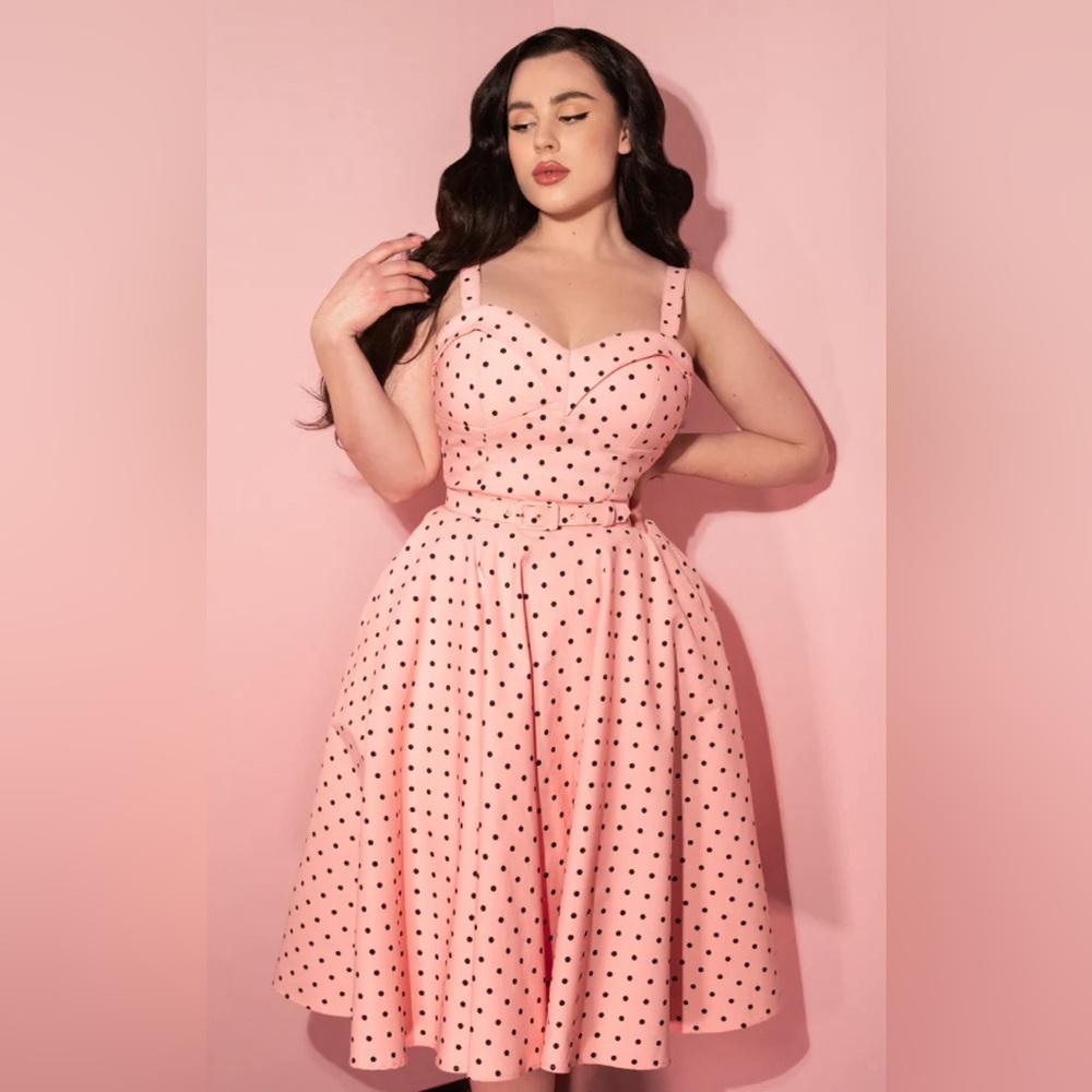 Vixen Maneater Swing. Rose Pink Polka Dot LARGE